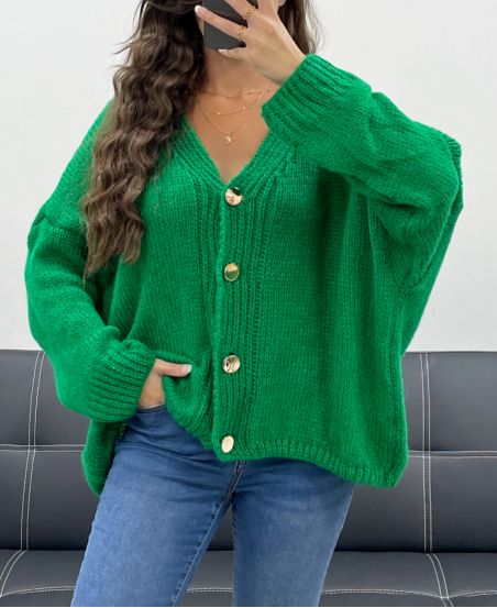 SOFT OVERSIZED VEST WITH GOLD BUTTONS PE5149 GREEN