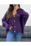 SOFT OVERSIZED VEST WITH GOLD BUTTONS PE5149 PURPLE