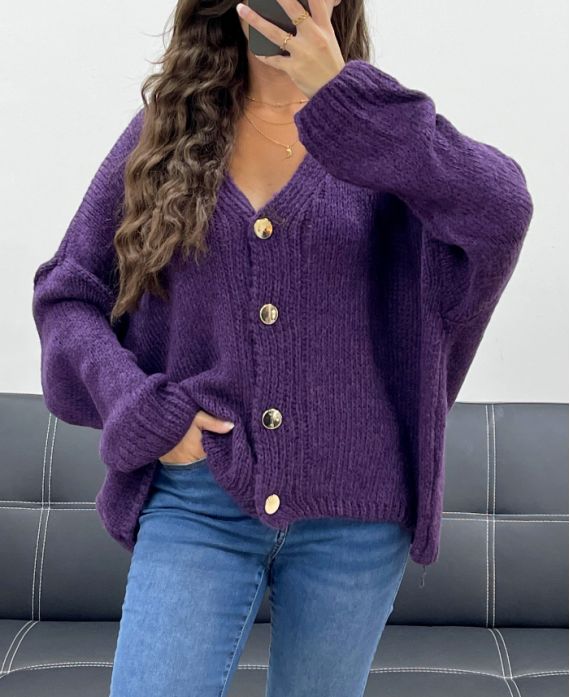 SOFT OVERSIZED VEST WITH GOLD BUTTONS PE5149 PURPLE