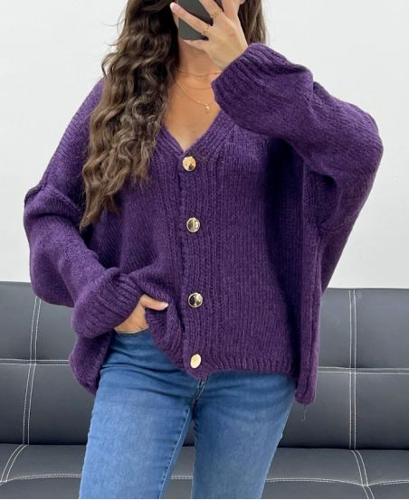 MORBIDO GILET OVERSIZE CON BOTTONI DORATI PE5149 VIOLA