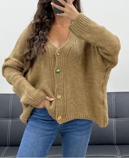 SOFT OVERSIZED VEST WITH GOLD BUTTONS PE5149 CAMEL