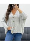 SOFT OVERSIZED VEST WITH GOLD BUTTONS PE5149 LIGHT GREY