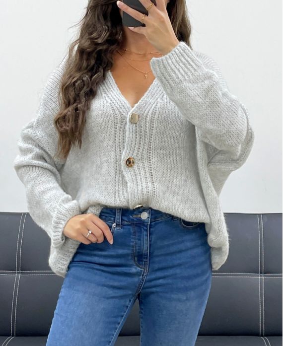SOFT OVERSIZED VEST WITH GOLD BUTTONS PE5149 LIGHT GREY