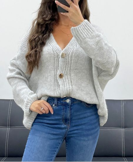 SOFT OVERSIZED VEST WITH GOLD BUTTONS PE5149 LIGHT GREY