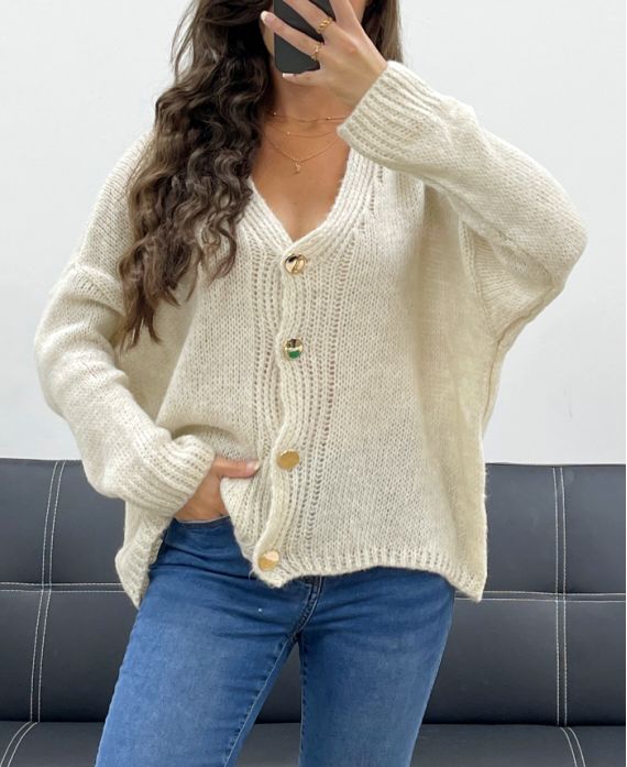 SOFT OVERSIZED VEST WITH GOLD BUTTONS PE5149 BEIGE