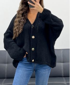 SOFT OVERSIZED VEST WITH GOLD BUTTONS PE5149 BLACK