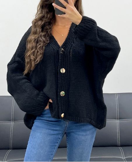 SOFT OVERSIZED VEST WITH GOLD BUTTONS PE5149 BLACK