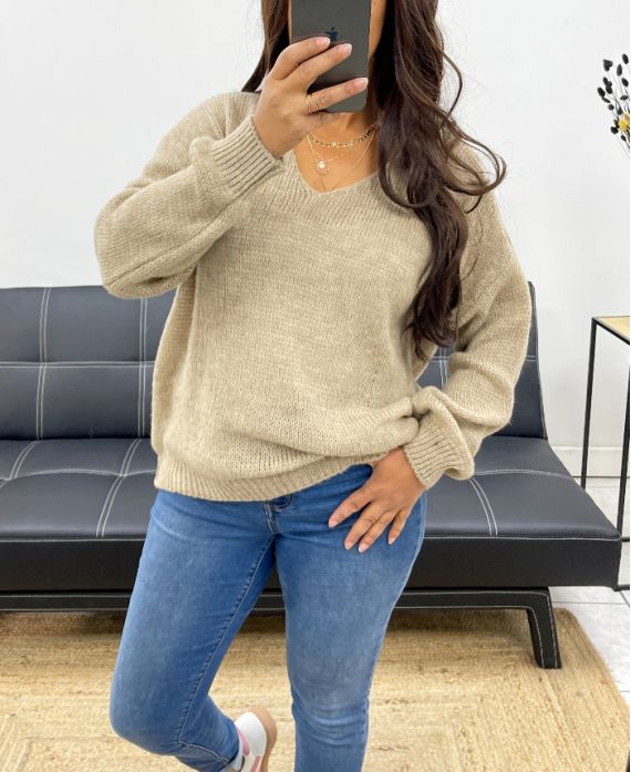 MIĘKKI WEŁNIANY SWETER AH255001 CAMEL