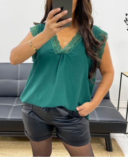 CANOTTA AMPIA TOP IN PIZZO AH255020 VERDE