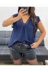 TOP DE ENCAJE DE CAMISOLA SUELTA AH255020 AZUL MARINO