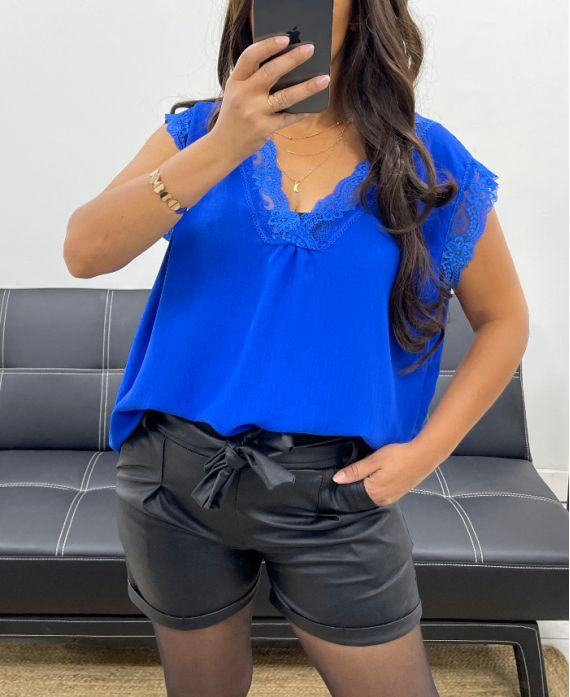 CANOTTA AMPIA TOP IN PIZZO AH255020 BLU ROYAL