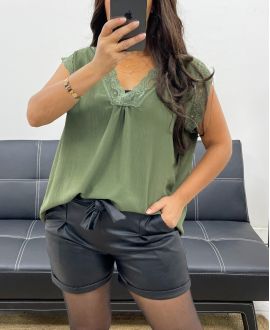 LUŹNA KORONKOWA KOSZULKA NA RAMIĄCZKACH AH255020 KHAKI