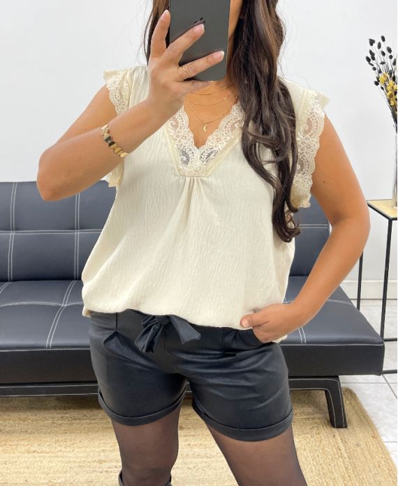 TOP DE ENCAJE DE CAMISOLA SUELTA AH255020 BEIGE