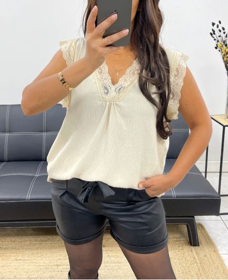 TOP DE ENCAJE DE CAMISOLA SUELTA AH255020 BEIGE