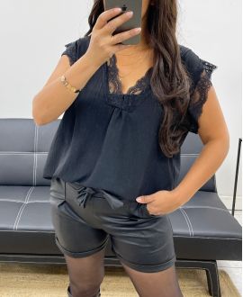 TOP DE ENCAJE DE CAMISOLA SUELTO AH255020 NEGRO