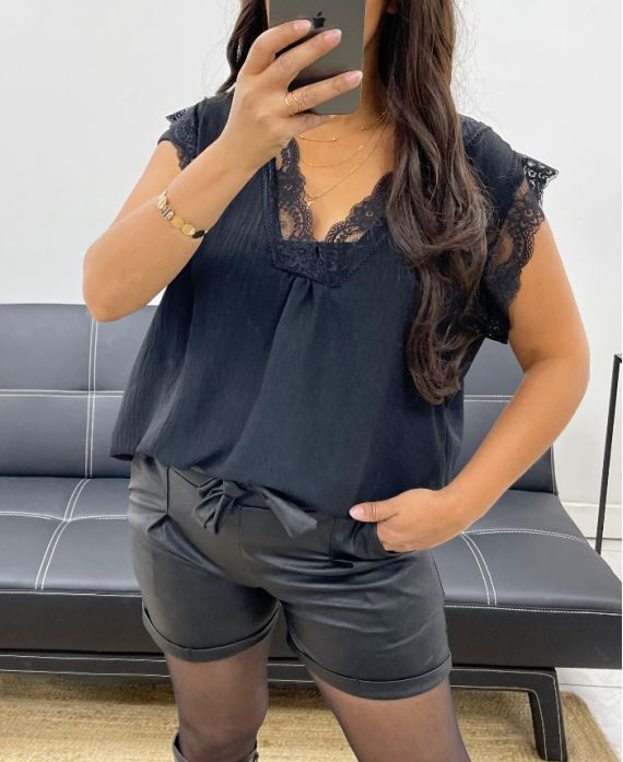 TOP DE ENCAJE DE CAMISOLA SUELTO AH255020 NEGRO