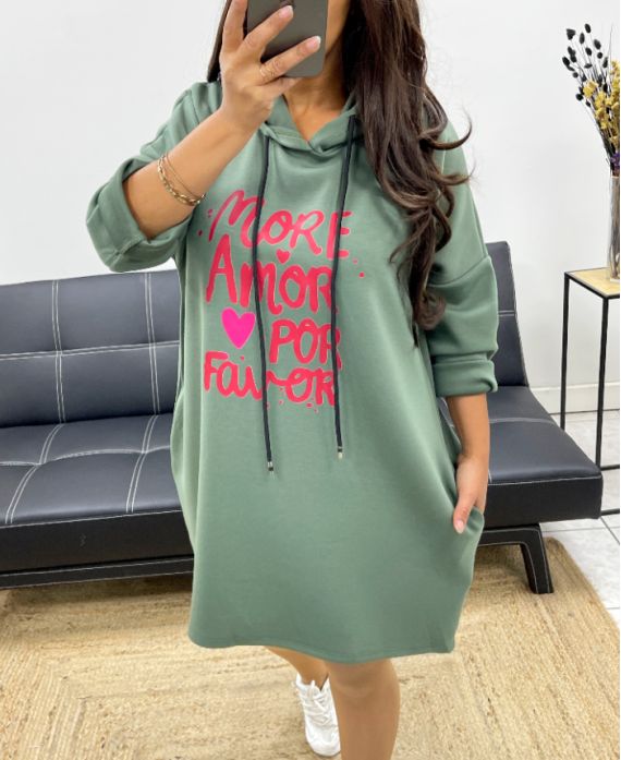 ROBE SWEAT 2 POCHES AMPLE MORE AMOR AH255027 KAKI