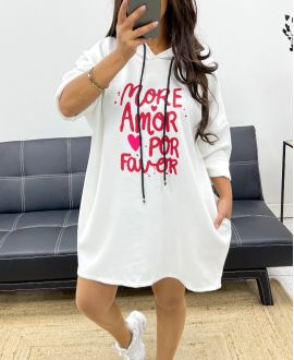 LUŹNA SUKIENKA DRESOWA MORE AMOR 2 KIESZENI AH255027 BIAŁY