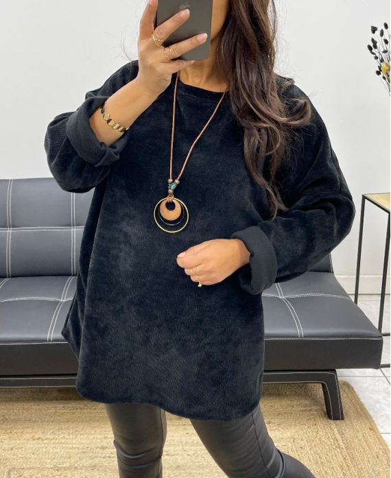 PULL AMPLE VELOURS + COLLIER OFFERT AH255038 NOIR