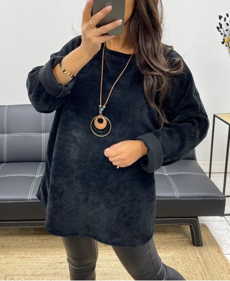 PULL AMPLE VELOURS + COLLIER OFFERT AH255038 NOIR