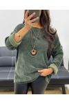 PULL AMPLE VELOURS + COLLIER OFFERT AH255038 KAKI