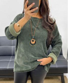 PULL AMPLE VELOURS + COLLIER OFFERT AH255038 KAKI
