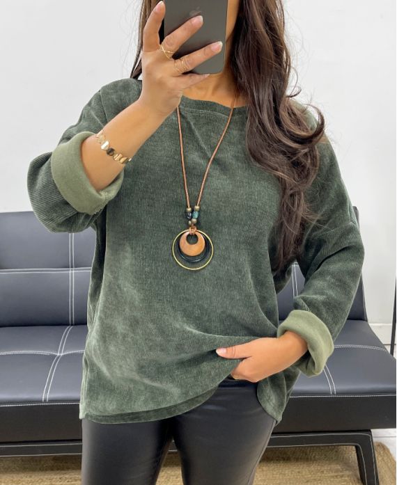 PULL AMPLE VELOURS + COLLIER OFFERT AH255038 KAKI
