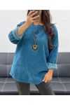 PULL AMPLE VELOURS + COLLIER OFFERT AH255038 BLEU