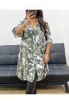 VESTIDO CAMISERO OVERSIZE DE CAMUFLAJE PE0373 BLANCO