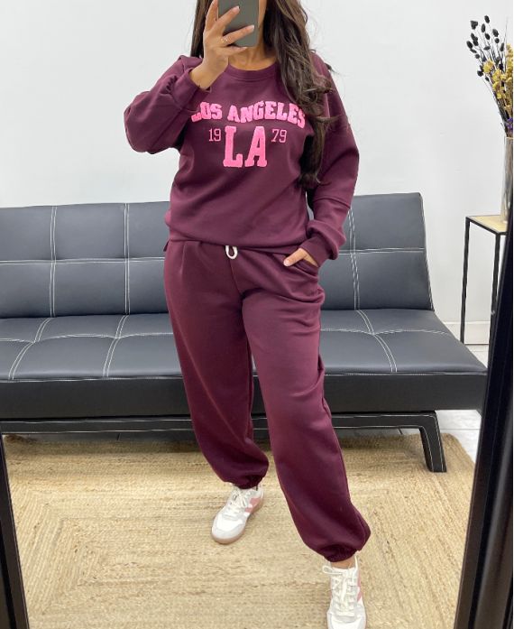 KOMPLET BLUZOWY LOS ANGELES + SPODNIE AH255047 BORDOWE