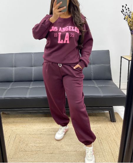 KOMPLET BLUZOWY LOS ANGELES + SPODNIE AH255047 BORDOWE