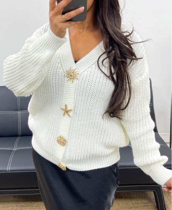 CARDIGAN FANTASIA CON BOTTONI AH255054 BIANCO