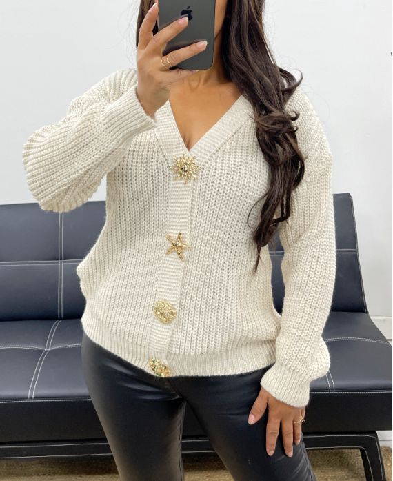 CARDIGAN FANTASIA CON BOTTONI AH255054 BEIGE