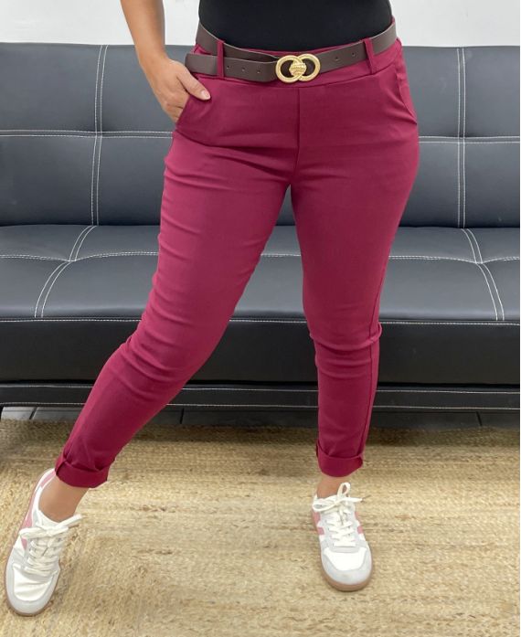 PACK DE 4 PANTALONES + CINTURÓN S-M-L-XL AH255052 BURDEOS