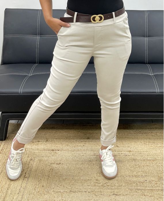 PACK DE 4 PANTALONES + CINTURÓN S-M-L-XL AH255052 BEIGE