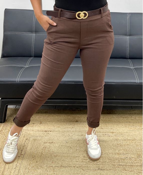 PACK 4 PANTALONS + CEINTURE S-M-L-XL AH255052 CHOCOLAT