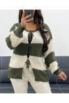 PULL GILET DOUX A RAYURES AH255061 KAKI