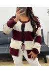 MAGLIA CARDIGAN A RIGHE MORBIDE AH255061 BORDEAUX