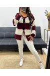 PULL GILET DOUX A RAYURES AH255061 BORDEAUX