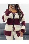 MIĘKKI SWETER KARDIGAN W PASKI AH255061 BORDOWY