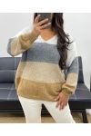 SUÉTER SUAVE MULTICOLOR CON CUELLO EN V AH255070 BLANCO