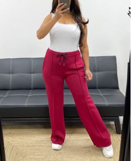 PANTALÓN DE 2 BOLSILLOS CON PLIEGUES ACANALADOS AH255077 BURDEOS