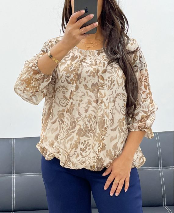 BALL-EFFECT SHEER BLOUSE AH255103 BEIGE