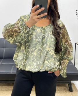 BALL-EFFECT SHEER BLOUSE AH255103 KHAKI