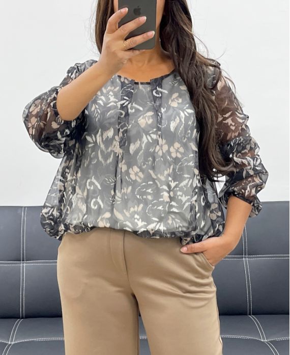 BALL EFFECT SHEER BLOUSE AH255103 BLACK-1