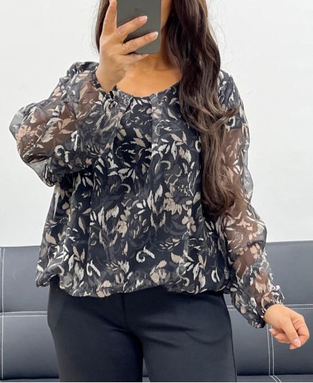 BALL EFFECT SHEER BLOUSE AH255103 BLACK-2