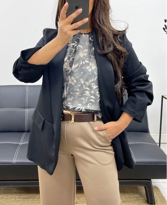 ROLLED-UP SLEEVE BLAZER JACKET AH255087 BLACK