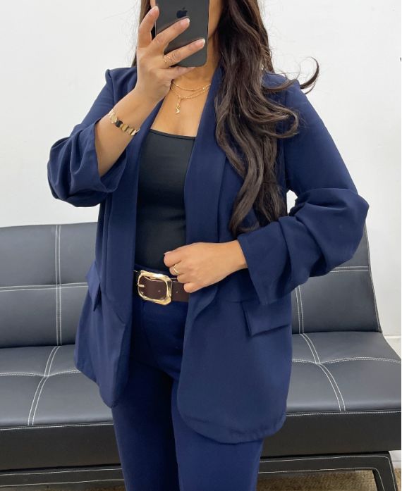 ROLLED-UP SLEEVE BLAZER JACKET AH255087 NAVY