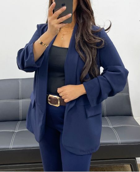 ROLLED-UP SLEEVE BLAZER JACKET AH255087 NAVY