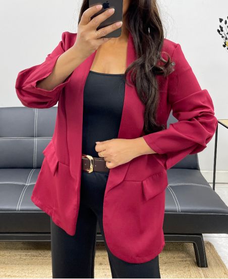 ROLLED-UP SLEEVE BLAZER JACKET AH255087 BURGUNDY